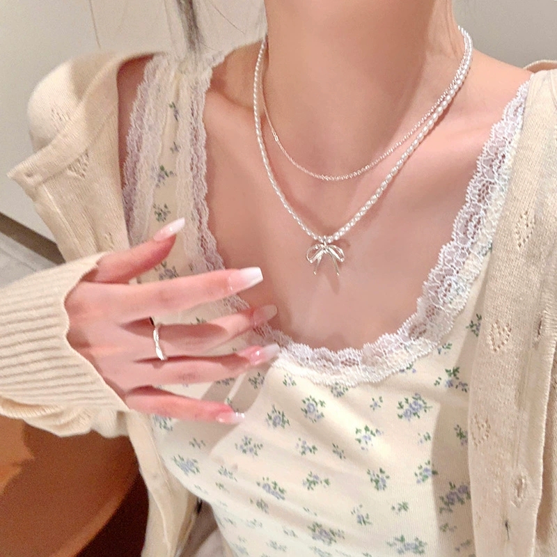 Pearl Choker Necklace Vintage - Collar de cadena de doble capa