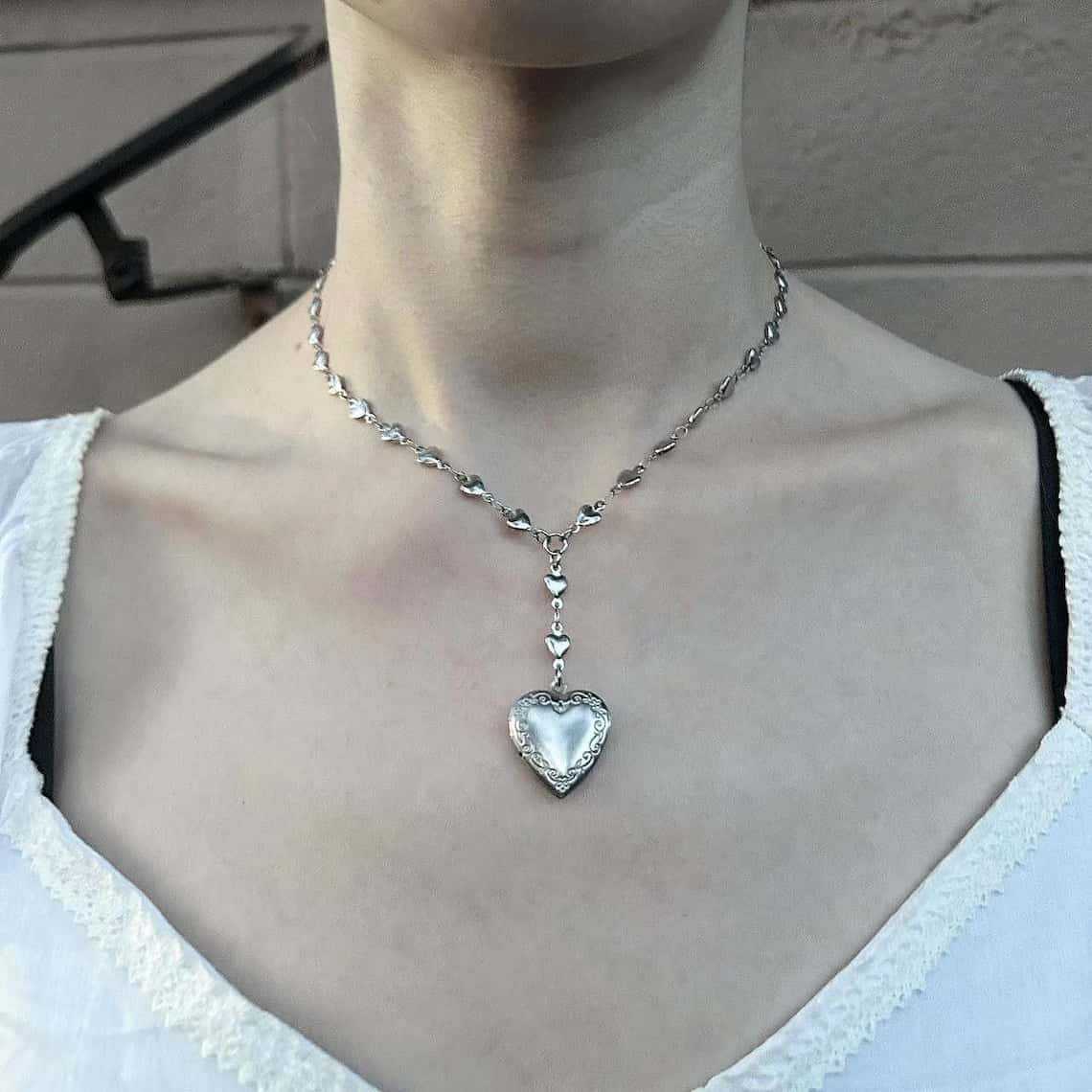 Collar de cadena de lariat de  - Heart Locket Necklace Photo reseña y precio