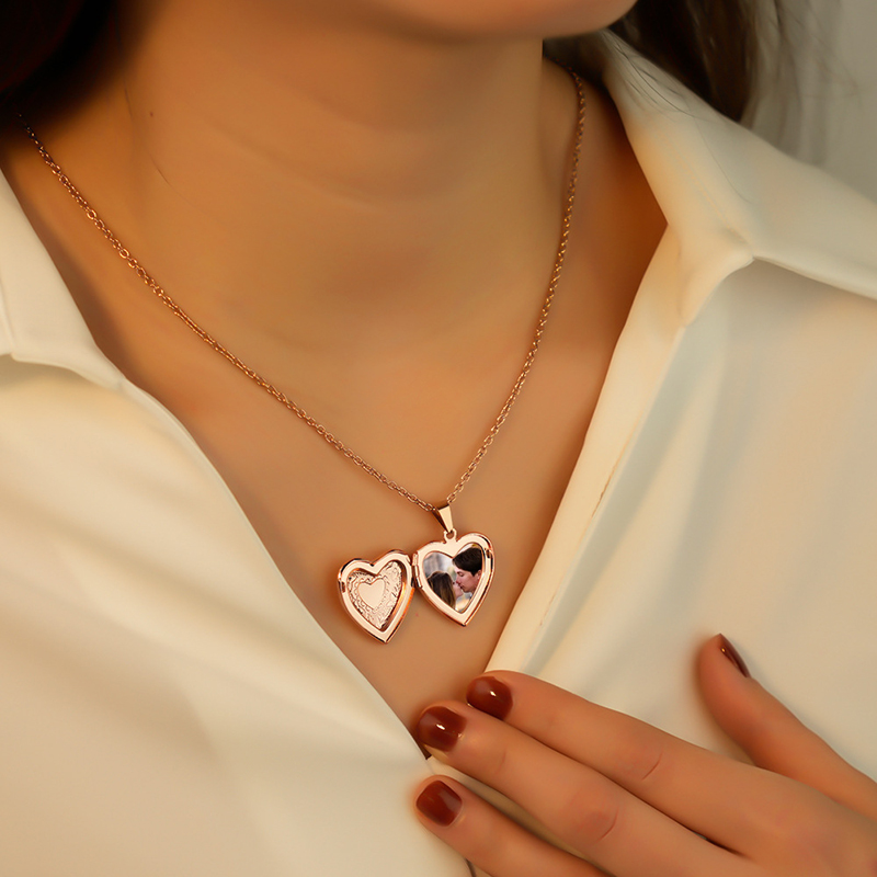 Collar con Medallón Personaliz - Heart Locket Necklace Photo reseña y precio